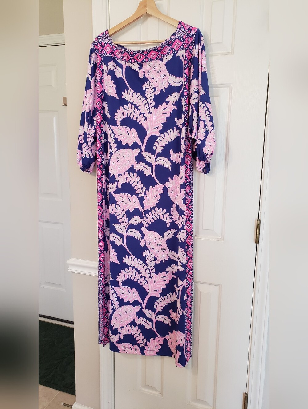 Lilly Pulitzer Navy & Pink Floral Maxi Dress with Border Print